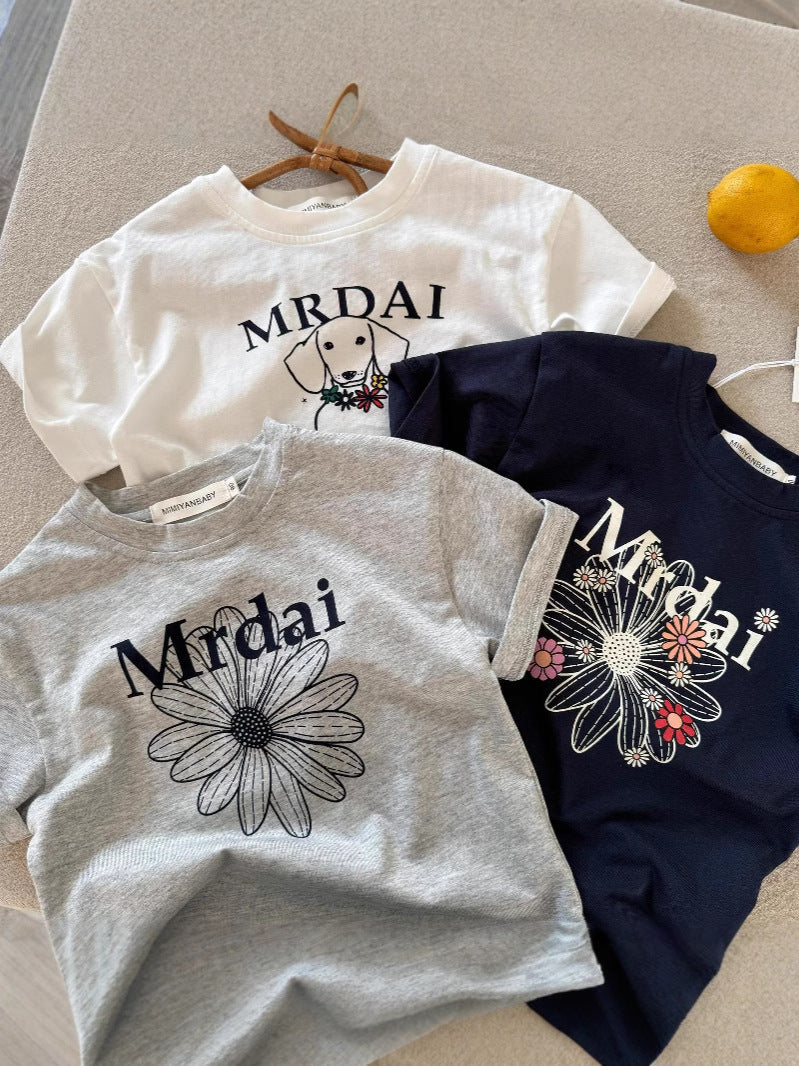Pure Cotton Cartoon Print Short Sleeve Kids T-Shirt Casual Top