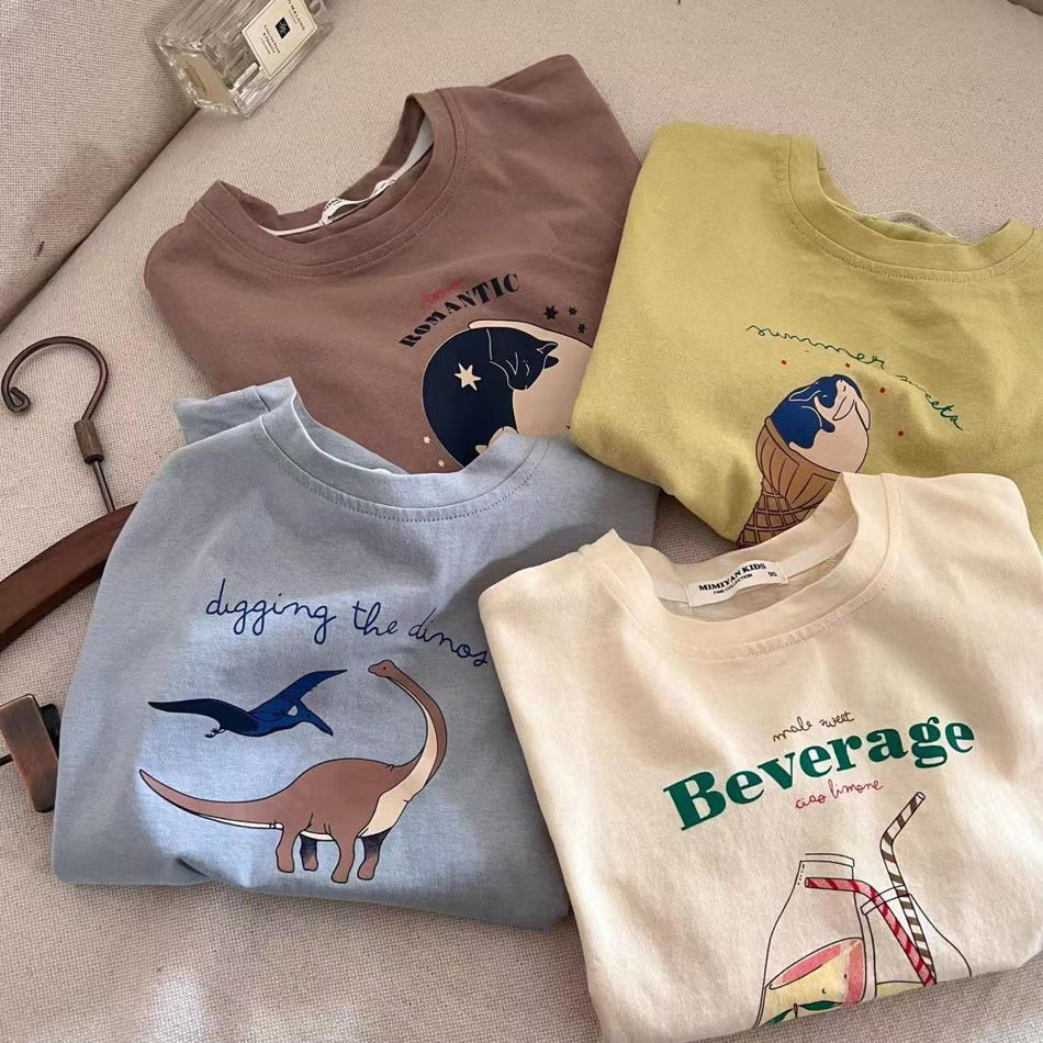 Pure Cotton Cartoon Animal Print Short Sleeve Kids T-Shirt