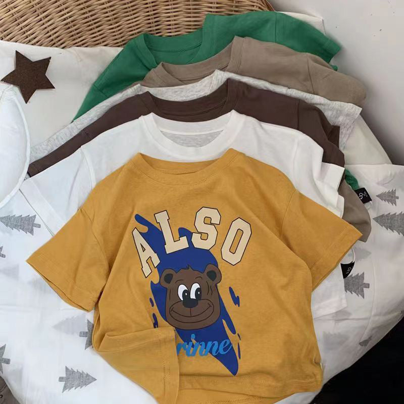 Pure Cotton Cartoon Print Short Sleeve Kids T-Shirt Casual Top