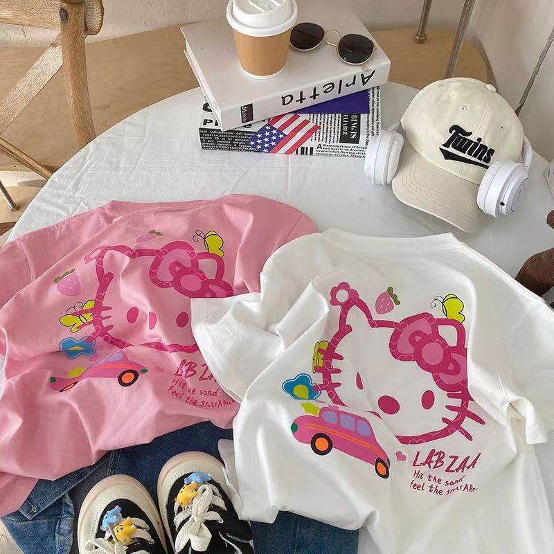 Pure Cotton Cartoon Print Short Sleeve Girls T-Shirt Casual Top