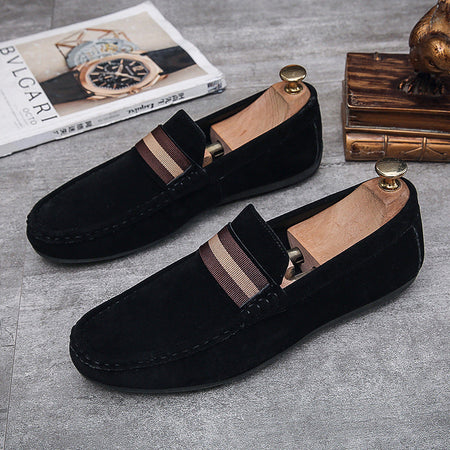 Black Mens Slip On Round Toe Casual Loafers Breathable Driving Shoes