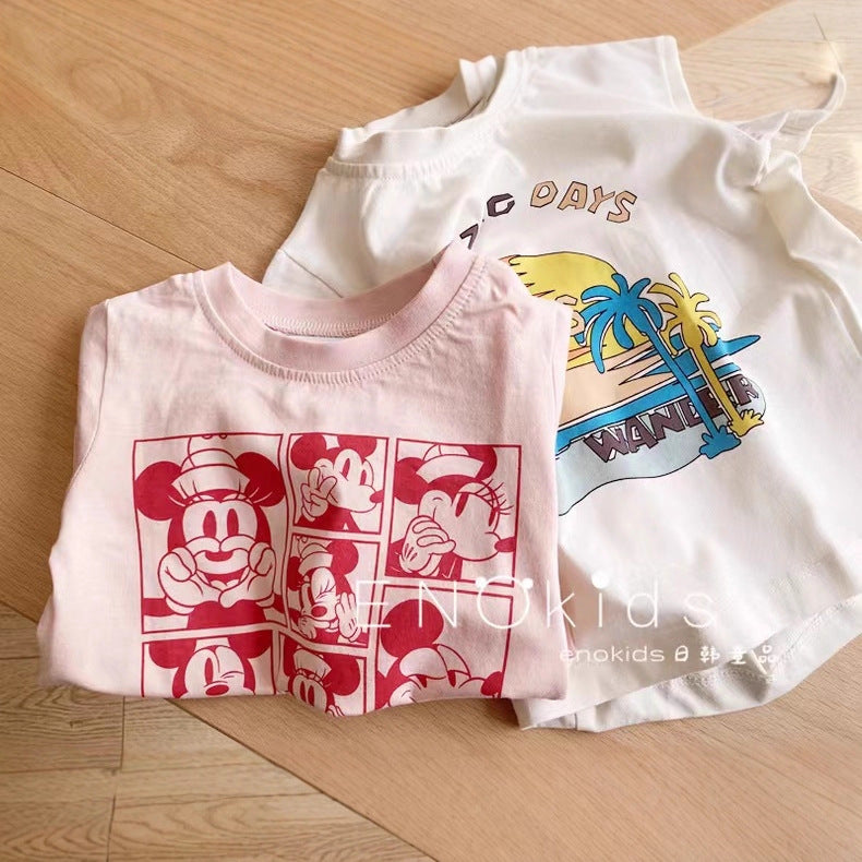 Pure Cotton Cartoon Print Short Sleeve Kids T-Shirt Casual Top