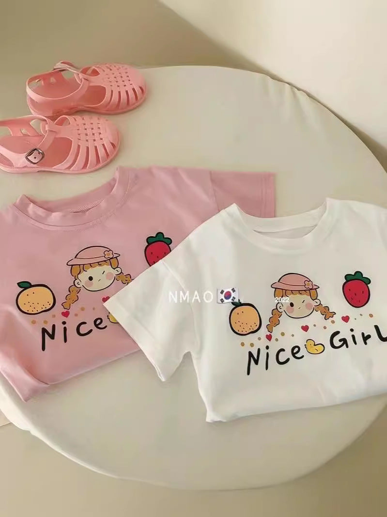 Pure Cotton Cartoon Short Sleeve Girls T-Shirt Casual Top