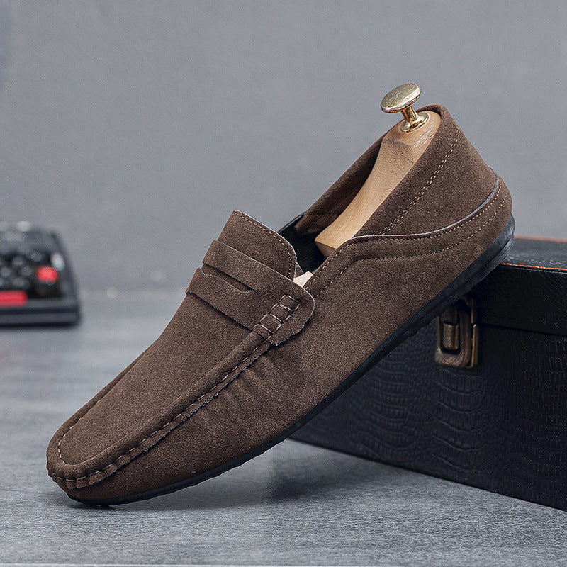 Coffee Mens Suede Slip On Loafers Casual British Driving Half Slippers