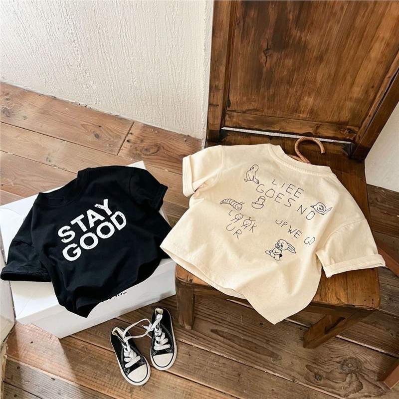 Pure Cotton Letter Print Short Sleeve Kids T-Shirt Casual Top