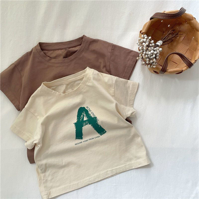 Pure Cotton Letter Print Short Sleeve Kids T-Shirt Casual Top