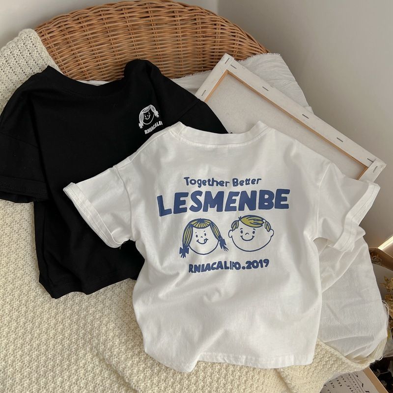 Pure Cotton Letter Print Short Sleeve Kids T-Shirt Casual Top