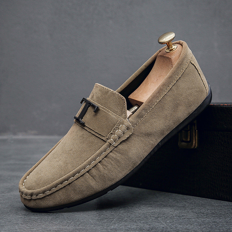Khaki Mens Cow Suede Slip On Beanie Shoes Casual British Style Sneakers