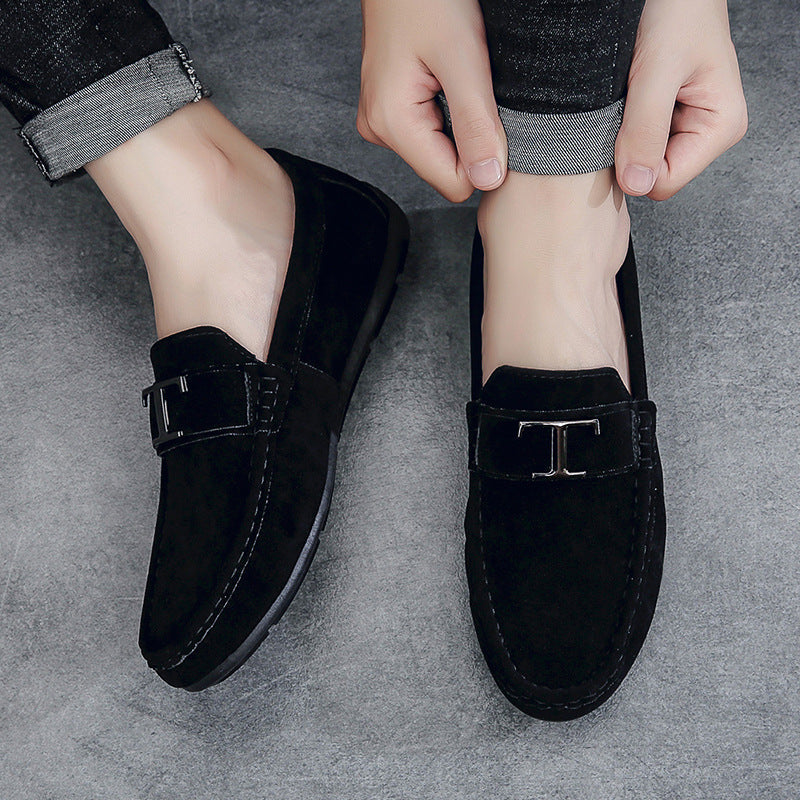 Mens Cow Suede Slip On Beanie Shoes Casual British Style Sneakers