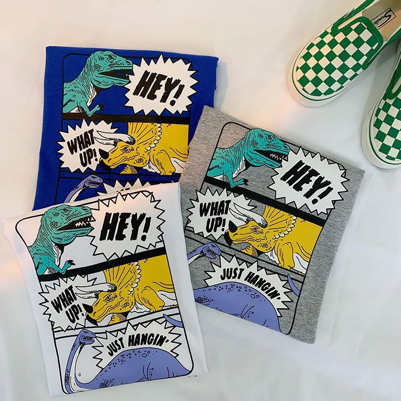 Pure Cotton Dinosaur Print Short Sleeve Kids T-Shirt Casual Top