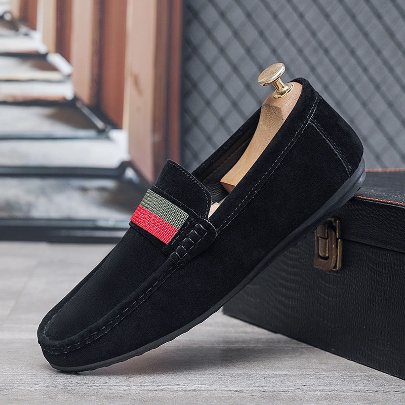 Black Mens Slip On Suede Loafers Soft Bottom Casual British Style Shoes