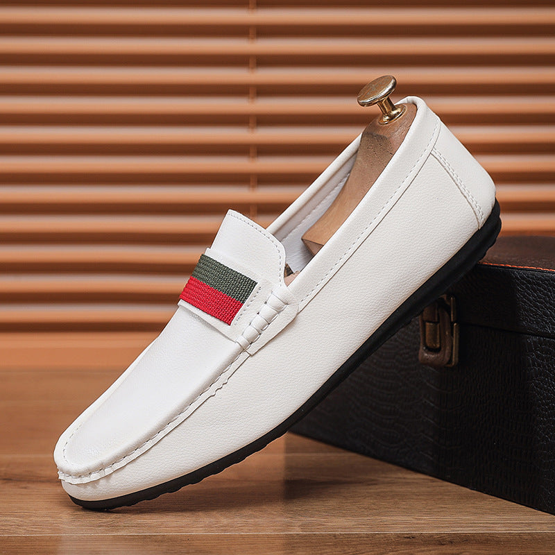 White Mens Slip On PU Loafers Soft Sole Casual Driving Shoes