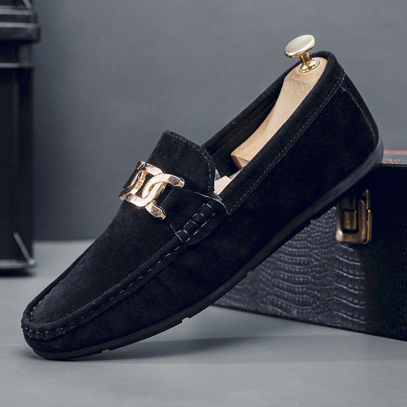 Black Mens Frosted Suede Slip On Loafers Casual Driving Shoes
