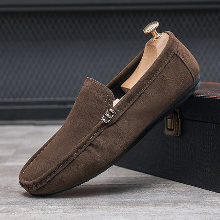 Coffee Mens Suede Slip On Loafers Casual Breathable Round Toe Shoes