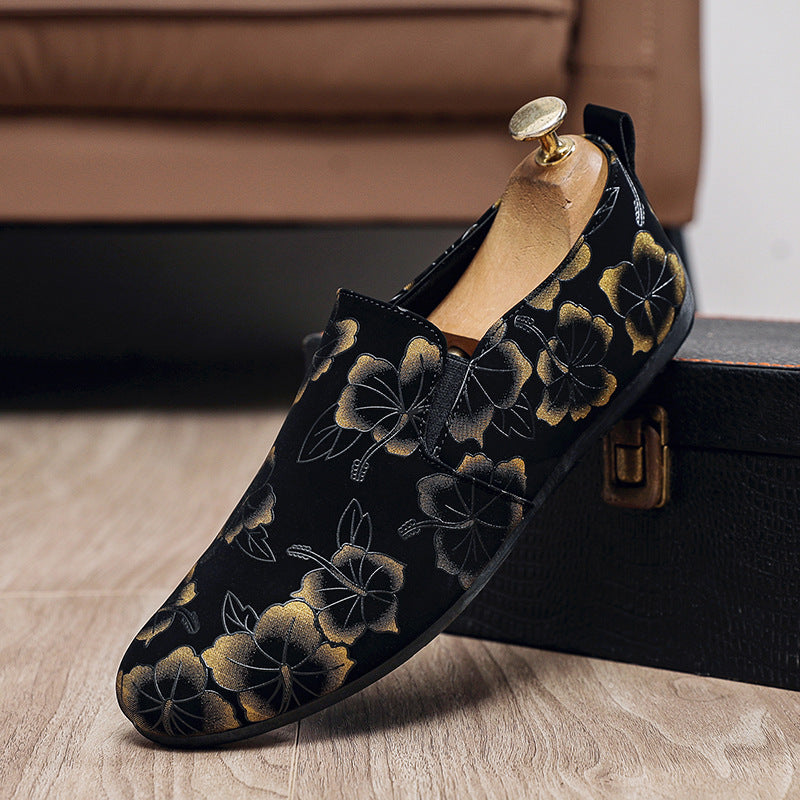 Khaki Mens Printed Slip On Loafers Casual Low Top Breathable Shoes