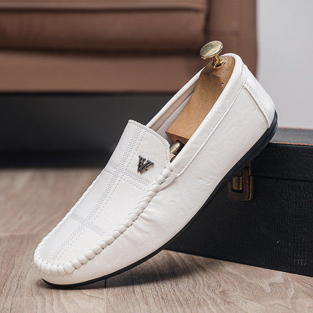 White Mens Soft Sole Slip On Loafers Breathable Casual Driving Shoes