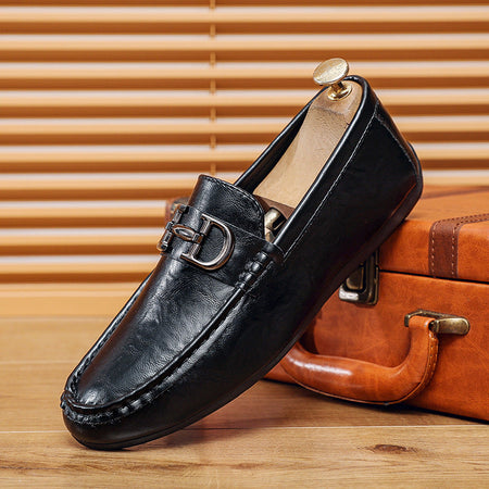 Black Mens Business Casual Slip On Loafers PU Round Toe Shoes