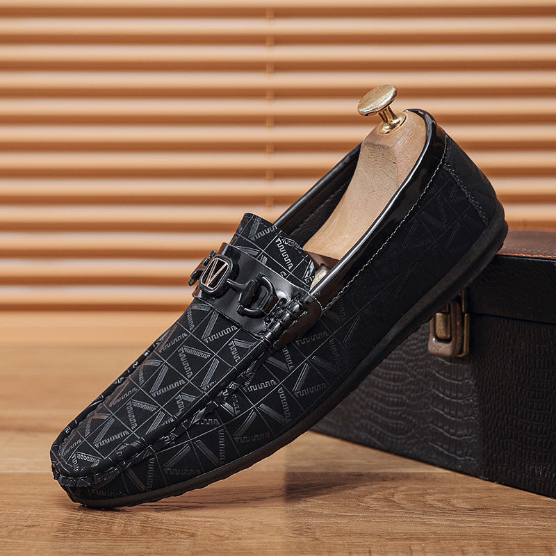 Black Mens Soft Leather Slip On Loafers Striped Casual Summer Shoes
