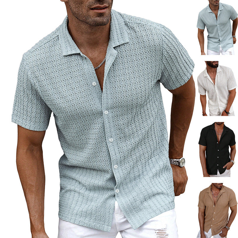 Cool Touch Button Lapel Short Sleeve Shirt Men Casual Summer Top