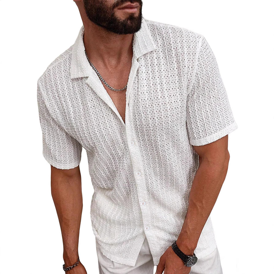 Cool Touch Button Lapel Short Sleeve Shirt Men Casual Summer Top