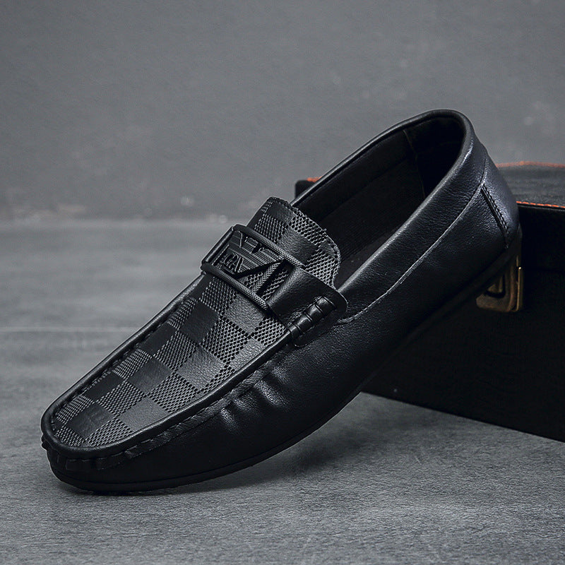 Black Mens Plaid Slip On Loafers British Style Casual Summer Shoes