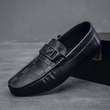 Black Mens Plaid Slip On Loafers British Style Casual Summer Shoes
