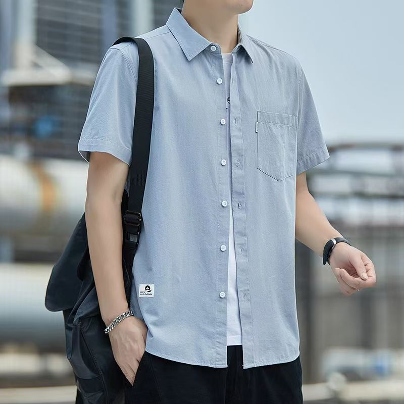 Pure Cotton Short Sleeve Workwear Shirt Men Loose Casual Summer