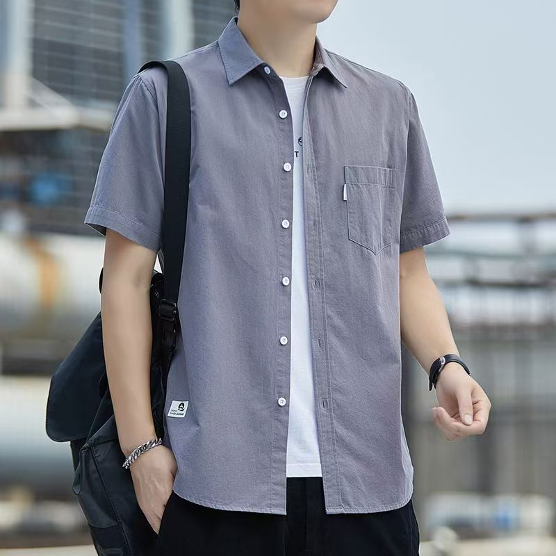 Pure Cotton Short Sleeve Workwear Shirt Men Loose Casual Summer