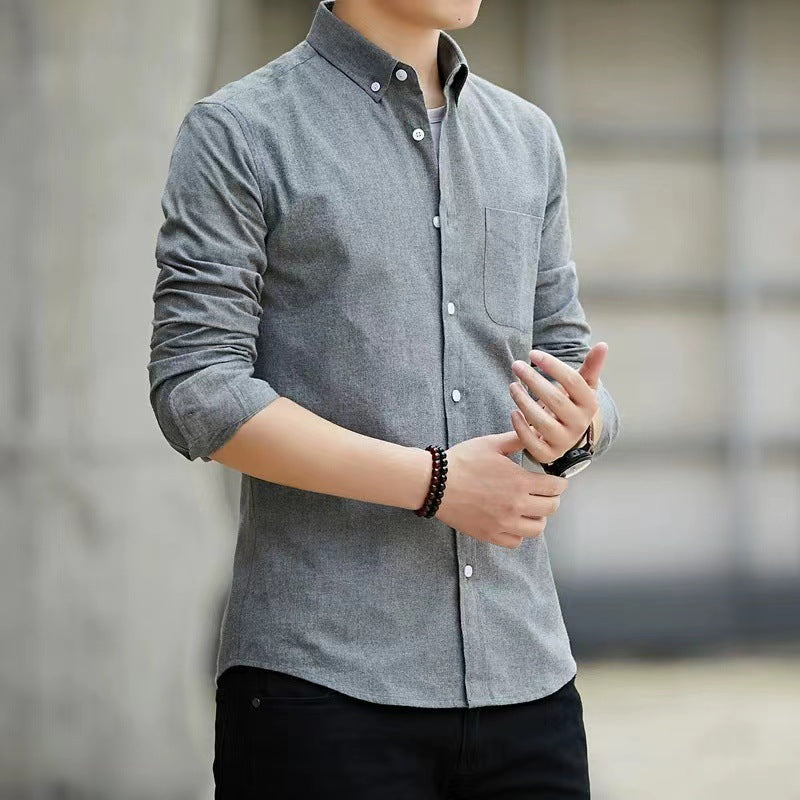 Oxford Cotton Blend Non-Iron Long Sleeve Shirt Men Business Slim