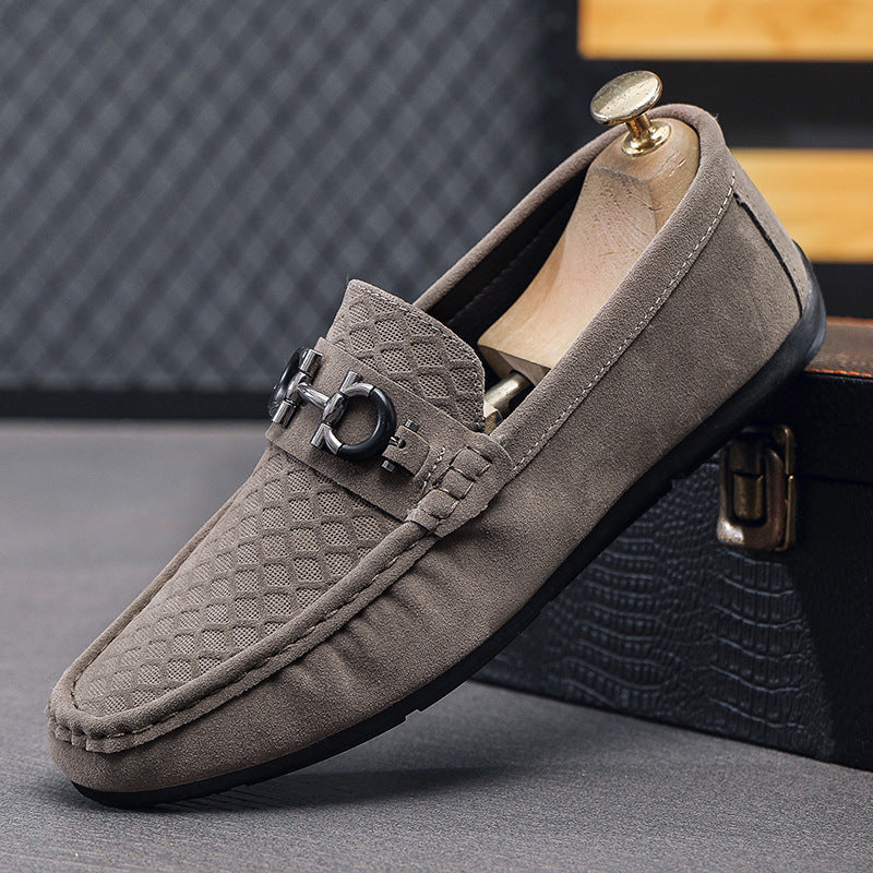 Blue and gray Mens Slip On Loafers Casual Suede Driving Shoes Round Toe