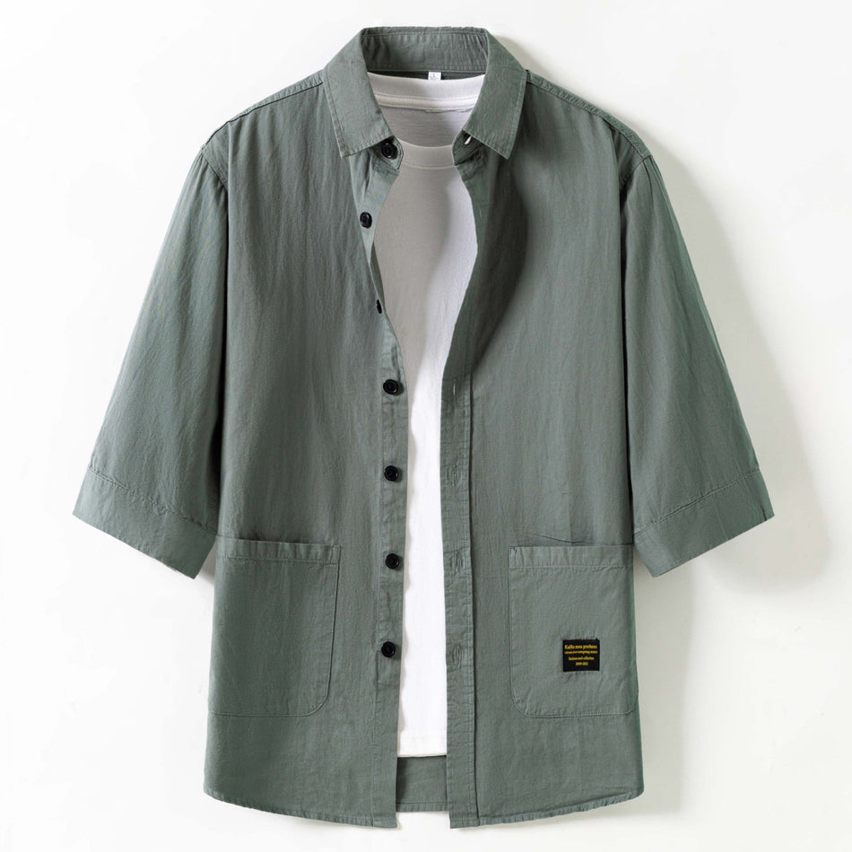 Pure Cotton Seven-Point Sleeve Shirt Men Hong Kong Style Loose