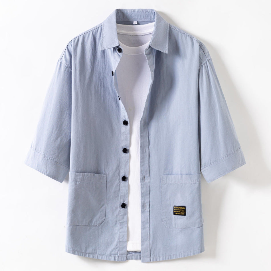 Pure Cotton Seven-Point Sleeve Shirt Men Hong Kong Style Loose