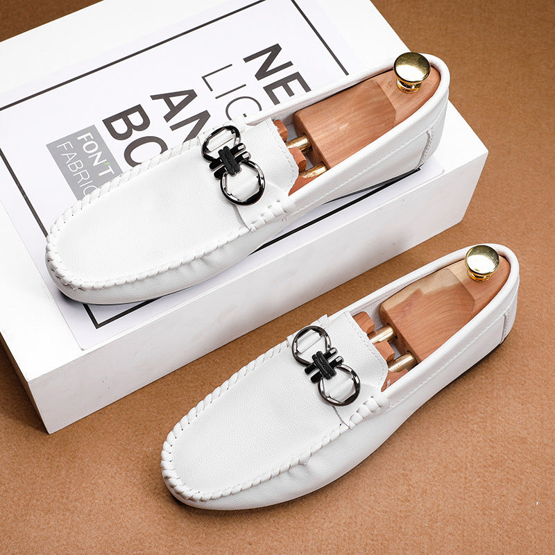 White Mens Slip On Loafers Casual Round Toe Soft Leather Shoes