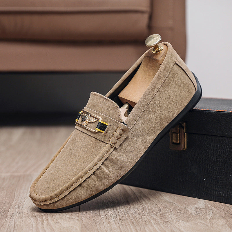 Khaki Mens Frosted PU Slip On Loafers Casual Round Toe Shoes