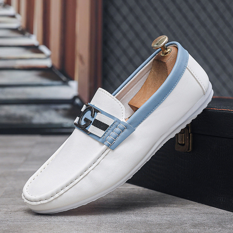 Mens Slip On Casual Loafers Soft Leather Breathable Shoes A05 White