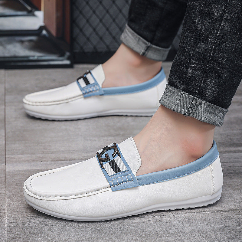 Mens Slip On Casual Loafers Soft Leather Breathable Shoes A05 White