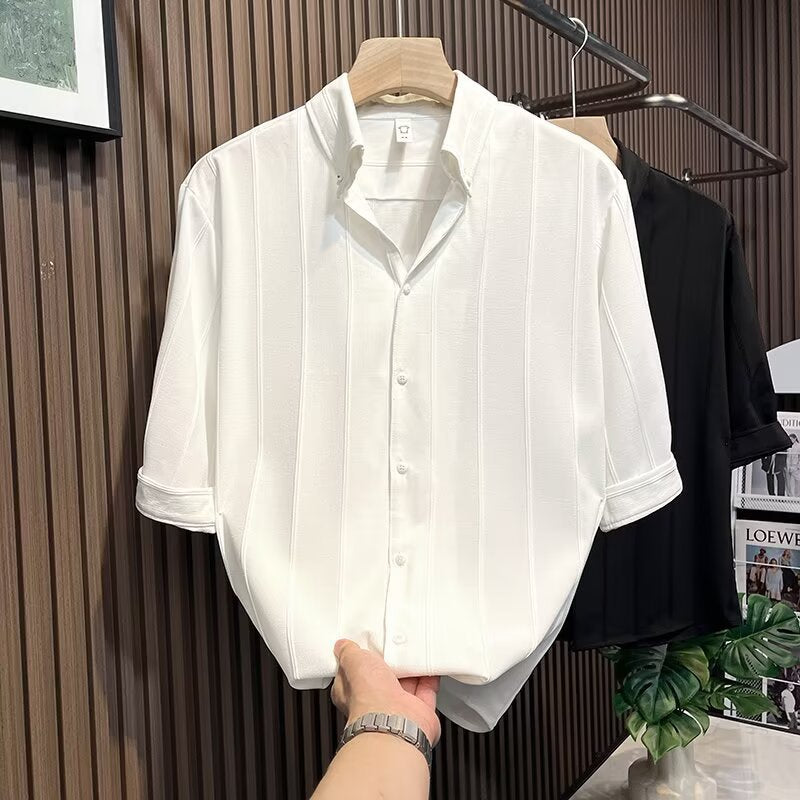Men's 2025 Striped Short Sleeve Casual Lapel Shirt