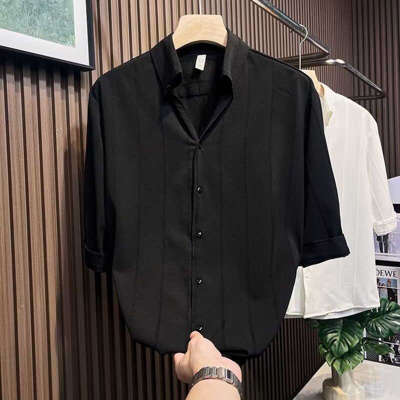 Men's 2025 Striped Short Sleeve Casual Lapel Shirt