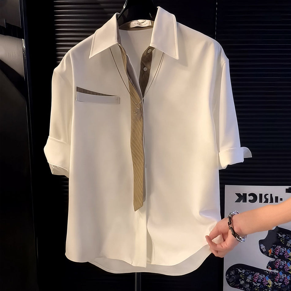 Men's Summer Korean Style Short Sleeve Casual Lapel Shirt