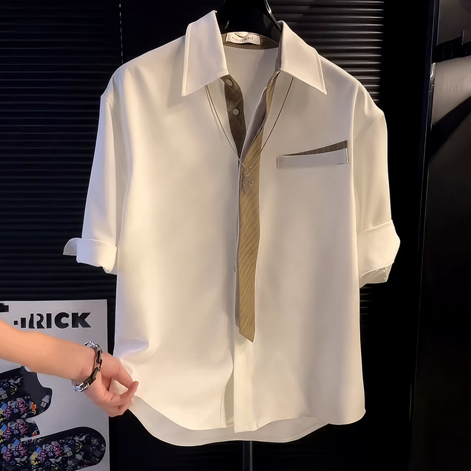 Men's Summer Korean Style Short Sleeve Casual Lapel Shirt