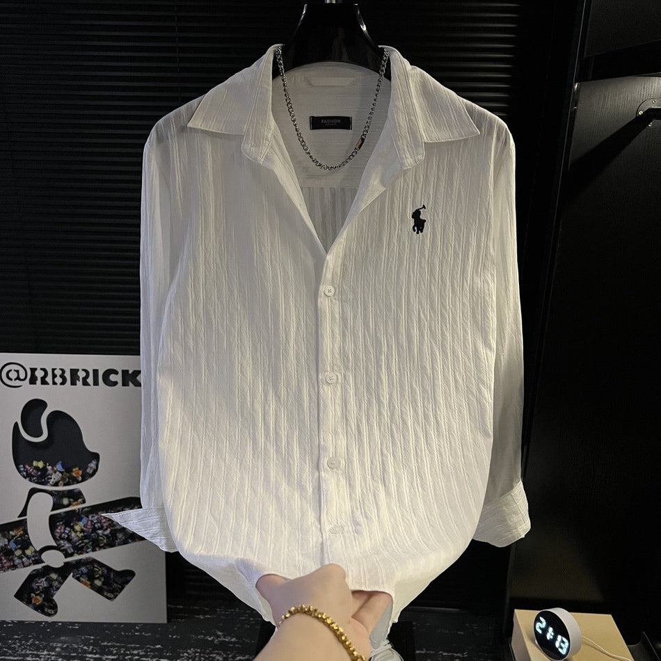 Men's Summer Linen Long Sleeve Loose Casual Embroidered Shirt