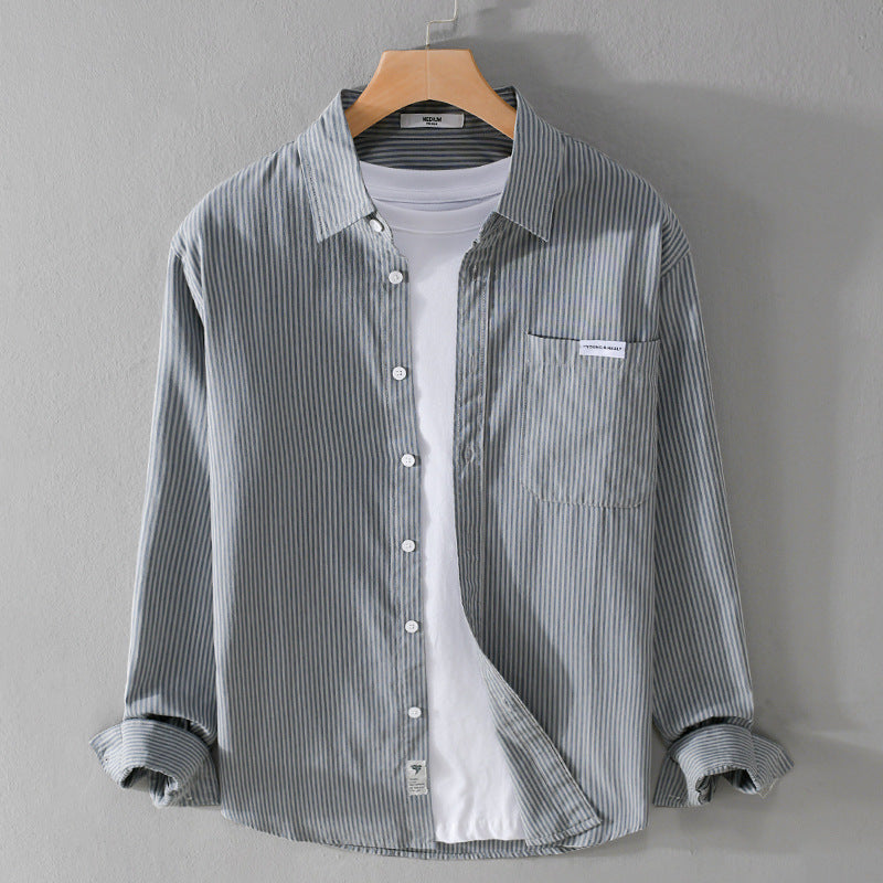 Men's Breathable Striped Long Sleeve Casual Lapel Shirt