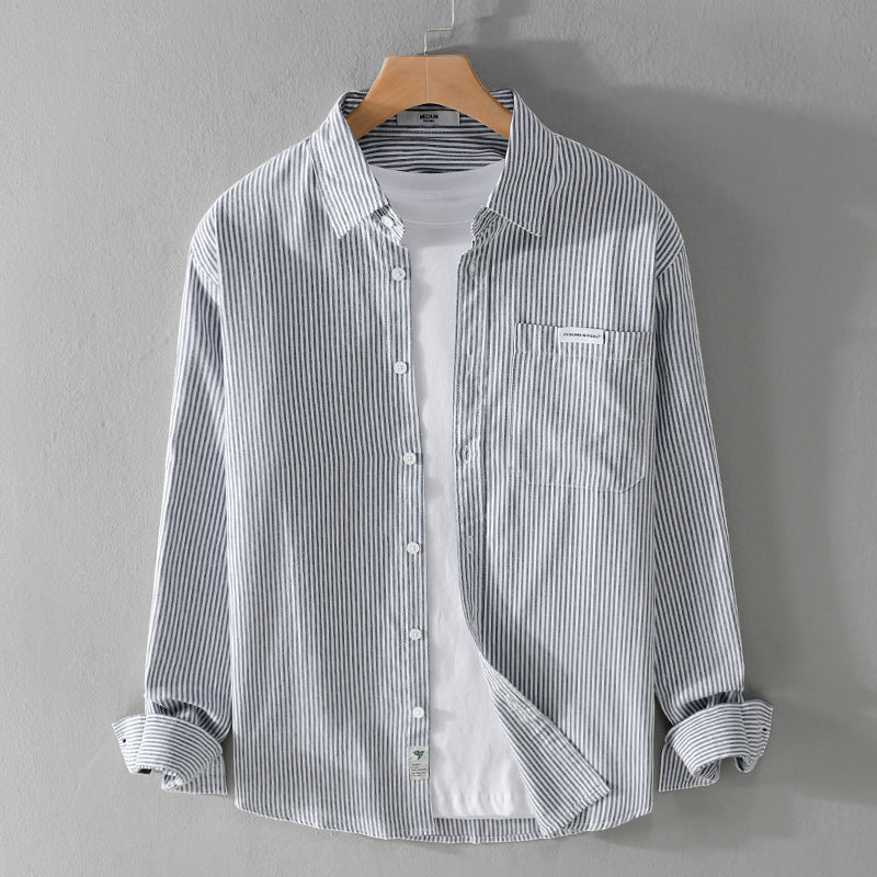 Men's Breathable Striped Long Sleeve Casual Lapel Shirt