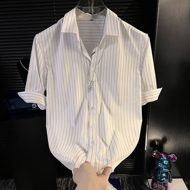STOCK-Men's Jacquard Short Sleeve Business Casual Lapel Shirt