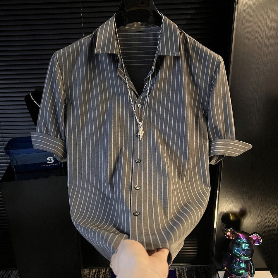 Men's Jacquard Short Sleeve Business Casual Lapel Shirt
