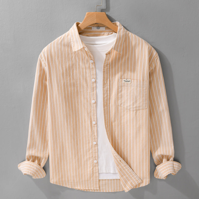 Men's Striped Long Sleeve Casual Breathable Lapel Shirt