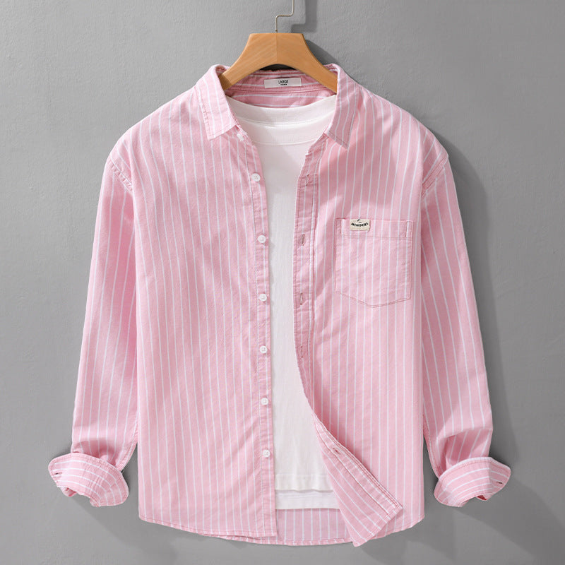 Men's Striped Long Sleeve Casual Breathable Lapel Shirt