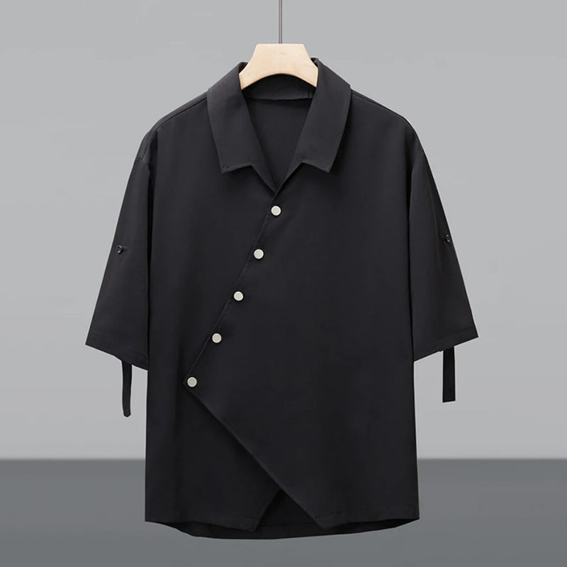 Men's Double Collar Short Sleeve Casual Draped Shirt