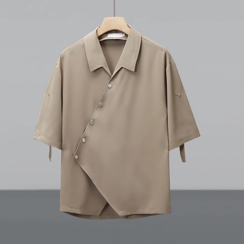 Men's Double Collar Short Sleeve Casual Draped Shirt