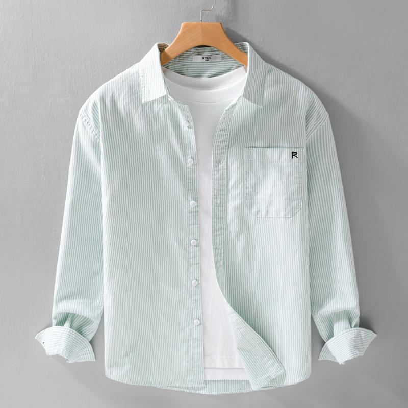 Men's Striped Long Sleeve Business Casual Lapel Shirt